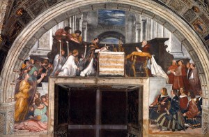 Corpus Christi - Raffaello Sanzio, Miracolo di Bolsena, affresco, 1512, Stanza di Eliodoro, Palazzi Pontifici, Vaticano