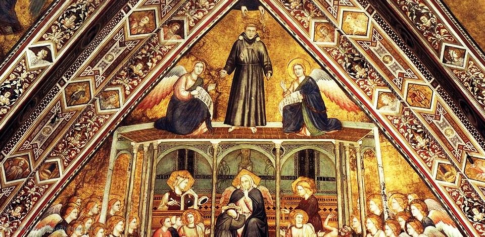 Maestro delle vele, Allegorie francescane, crociera della basilica inferiore di Assisi, 1334 circa.