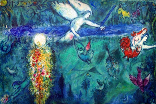 Dentro la bellezza - L’ostia e il gallo Immagini - Marc Chagall Adamo ed Eva scacciati dal Paradiso - Museo del Messaggio Biblico Nizza.