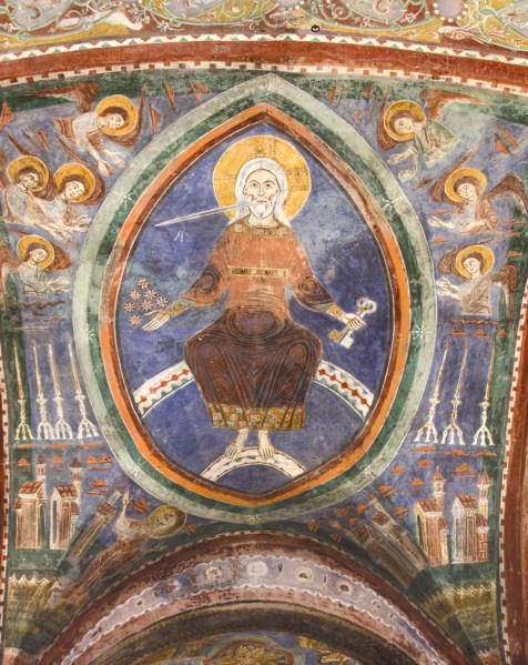 Cripta della Cattedrale di Agnani, Frosinone, affresco del XIII sec, Il Cristo Giudice, particolare.
