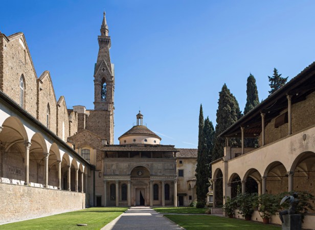 The First Cloister, called Cloister o Arnolfo, with the facade of the Pazzi Chapel Florence Pazzi Chapel