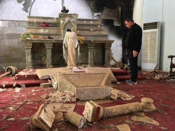 A Catholic church destroyed by ISIS militants in Karamdes, Iraq
