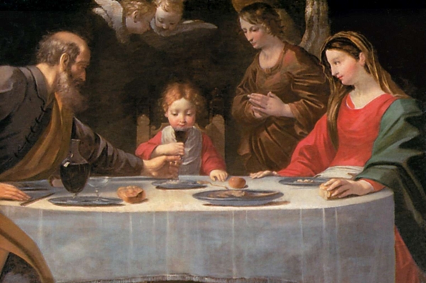 63 Scuola di Guido Reni, Sacra Famiglia a tavola, olio su tela,  VII sec. Quadreria Arcivescovile. Milano