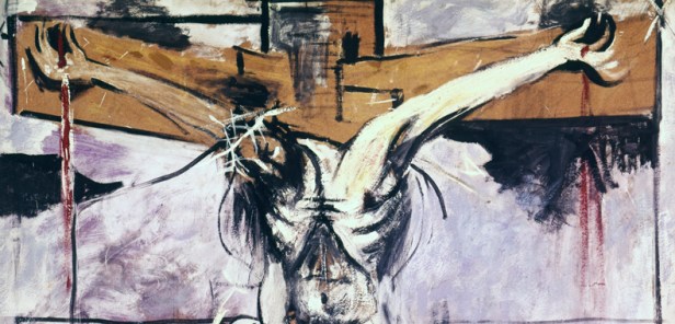 Graham Vivien Sutherland; Study for crucifixion (Studio per Crocifissione); olio su masonite; 1947; Musei Vaticani; Palazzi Apostolici Vaticani; Collezione di Arte Religiosa Moderna