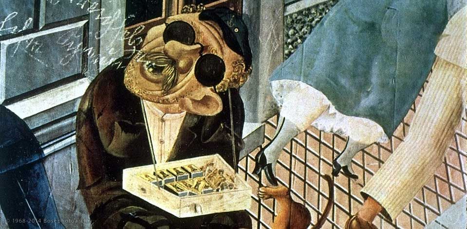 Otto Dix, Il venditore di fiammiferi, 1920,olio e collage su tela, Staatsgalerie, Stoccarda