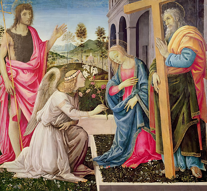 Filippino Lippi - Annunciation with St Joseph and St John the Baptist c1485 (tempera on panel) - (MeisterDrucke-137378)