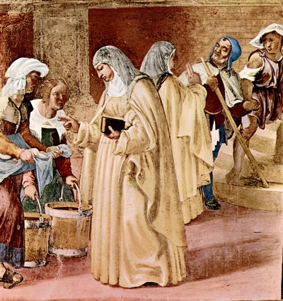 65 Lorenzo Lotto, Cappella Suardi, 1524, Storie di Santa Brigida. Affresco della parete destra (sud) Trescore Bergamo