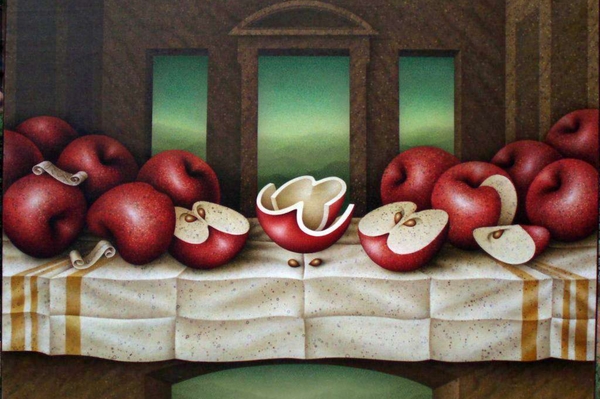 Vanni Viviani, L'ultima cena, 1996 tecnica mista su tela, cm. 150 x 200 Ca di Pom San Giacomo Delle Segnate MN