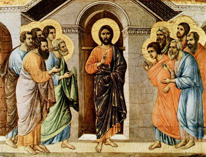 APARICIÓN A LOS APÓSTOLES A PUERTA CERRADA.-DUCCIO DI BUONINSEGNA.-GÓTICO