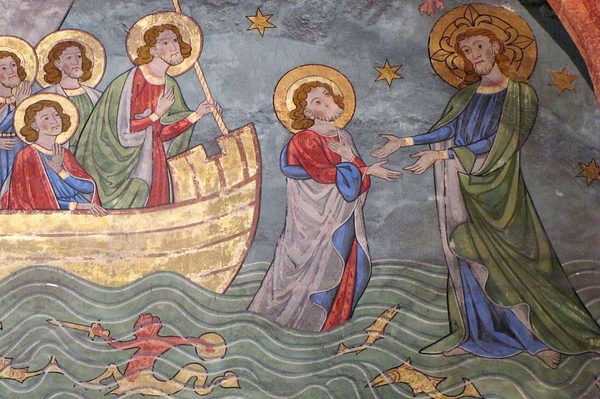 La Navicella di Pietro, affresco XIV sec. Chiesa protestante di Saint Pierre le Jeune, Strasburgo, Alsazia