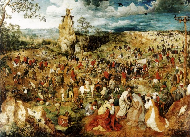 61. Pieter Bruegel (il Vecchio). Salita al Calvario (1564). Olio su tavola di grande formato(124 x 170) conservato al Kunsthistorische Museum di Vienna.